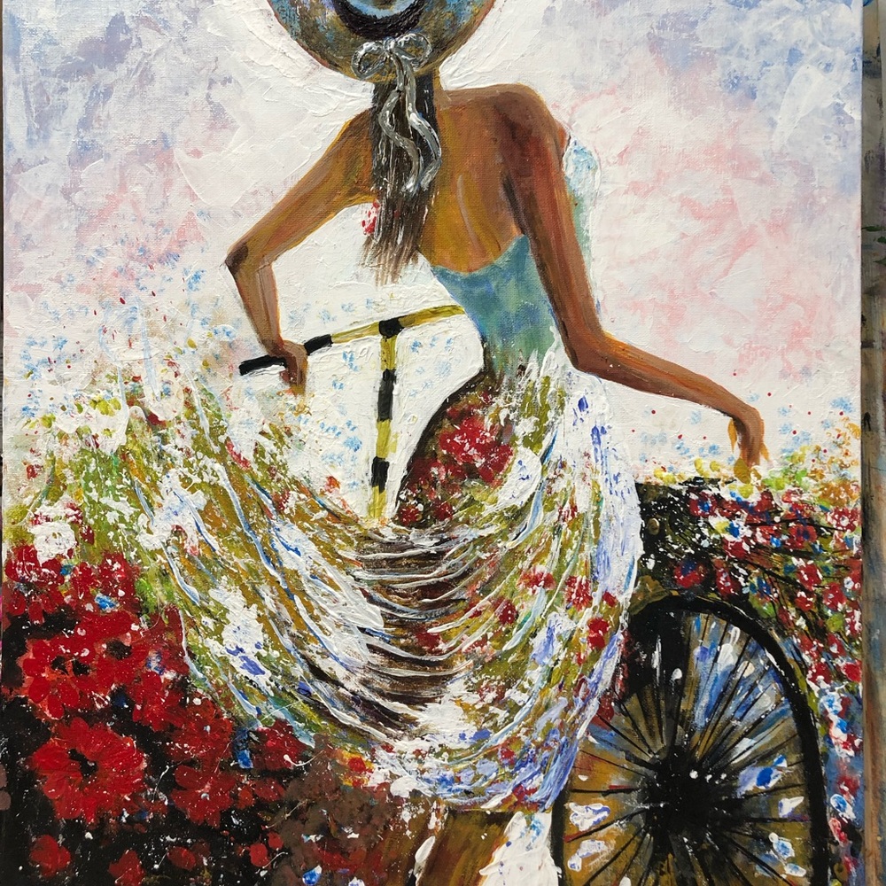 NEW Girl with a bake Acrylic Panting Size 18x24 inches